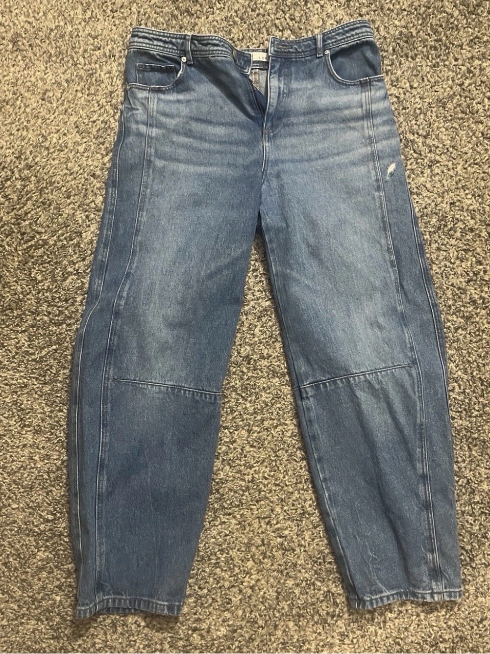 Loft Jeans Size 8/29 Blue Denn Barrel Cut Paneled Knee Trendy Relaxed Boho Crop